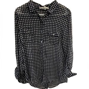 American Rag Sheer, Black & White Gingham Plaid Button-Down Shirt, size XS